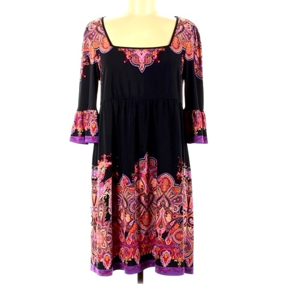 ECI New York Square Neck Paisley bell long sleeve dress women’s 8